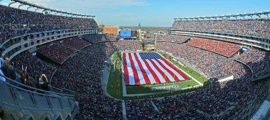 American flag on the field at Gillette Stadium